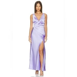 Elliatt X Revolve Junia Maxi Slit Satin V-neck Sleeveless Dress in Lilac Size XL